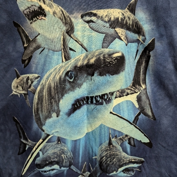 The Mountain kids unisex blue sharks graphic t shirt size XL tie dye k-306 - Picture 3 of 4